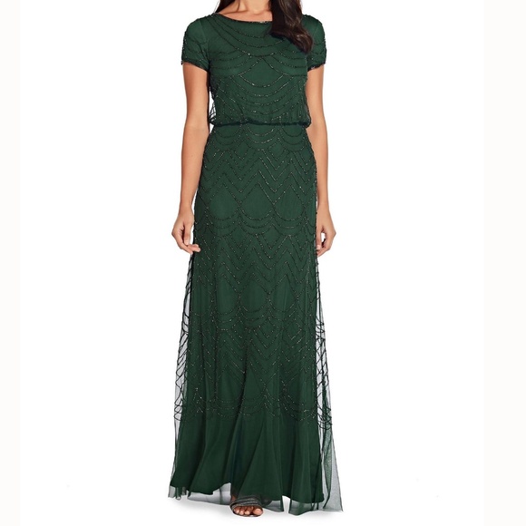 Adrianna Papell -  Beaded Blouson Dolman-Sleeve Gown - Picture 1 of 12